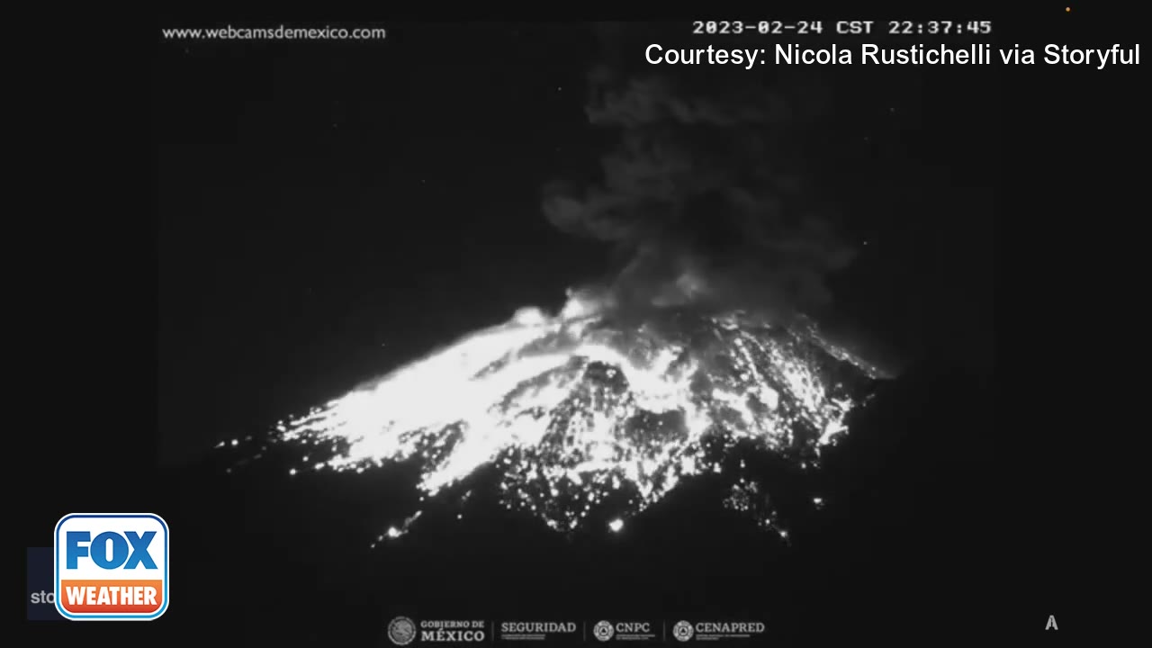 Watch: Mexico's Popocatepetl volcano erupts shooting lava into the night sky