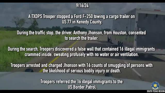 Texas DPS Troopers find 16 illegal immigrants inside trailer with false wall