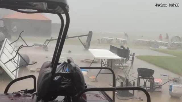 Severe thunderstorm causes inflatable slide to go airborne in Alabama