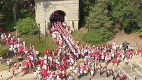 Timelapse: Fans walking under the arch