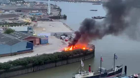 Film set explosion sparks fire near London’s O2 Arena