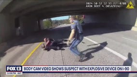 Bodycam shows suspect throw bomb at cops on I-90