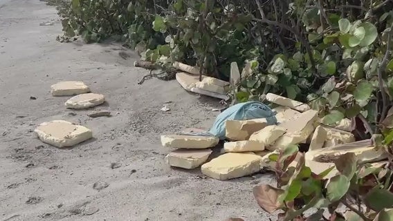 Large pieces of foam pile up on Brevard County beaches after Hurricane Milton, spanning miles