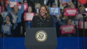 Kamala Harris gives speech during rally in Philadelphia