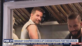 Bradley Cooper cooks cheesesteaks for the Eagles