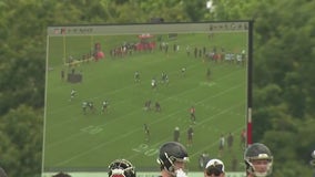 Falcons install big screen on practice field