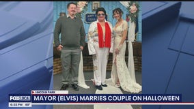 A hunk, a hunk of burning love: Mayor dressed as Elvis performs wedding ceremony