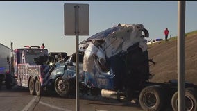 Semi moved after crash off 35W overpass