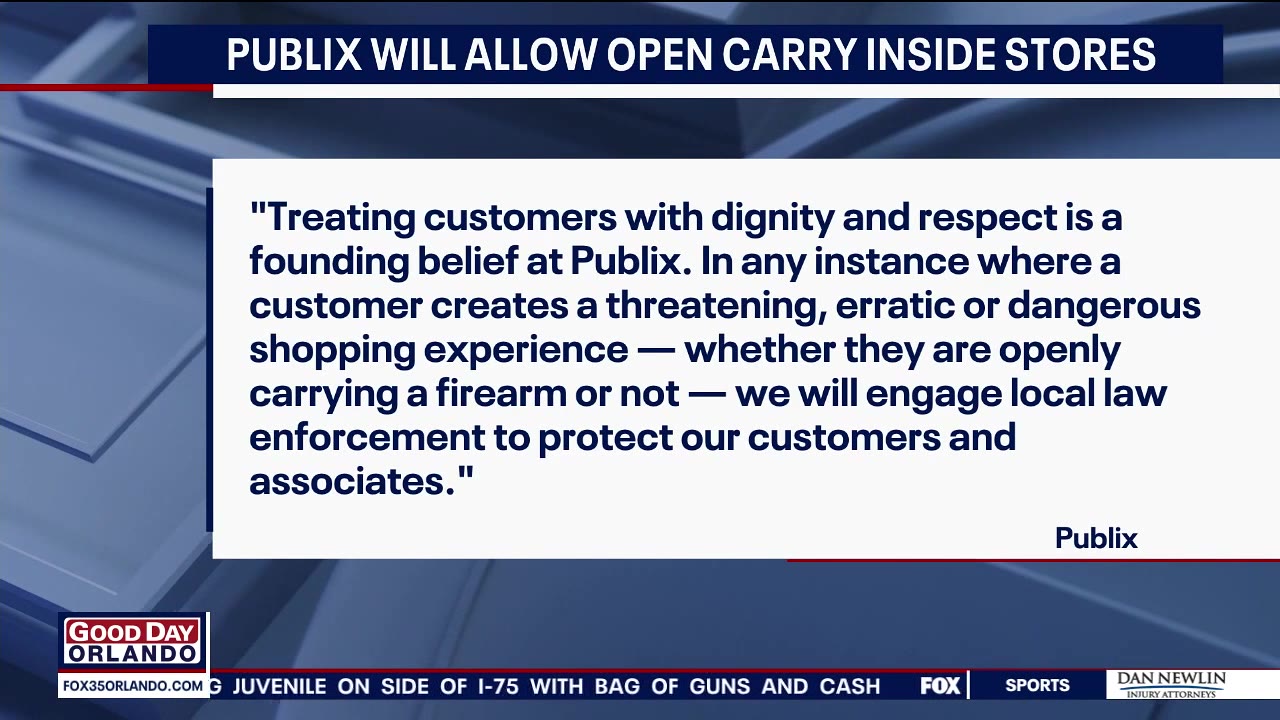 Publix to allow open carry of guns inside Florida stores, officials say