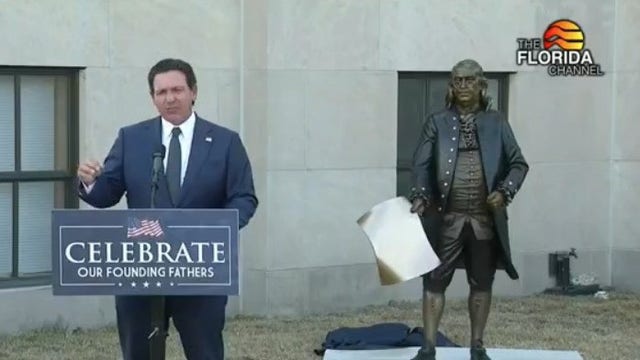 Florida Gov. DeSantis, Lt. Gov. Collins unveil Benjamin Franklin statue in Apalachicola