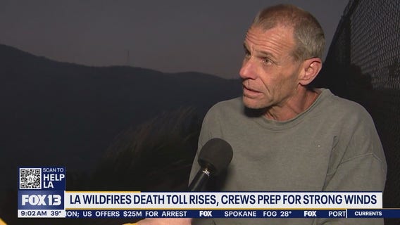 LA wildfires death toll rises, crews prep for strong winds