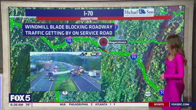 Wind turbine blade crash shuts down traffic on I-70 in Maryland