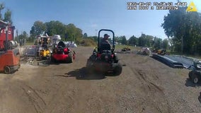 Bodycam video shows man running form police on mower, shooting self in hand