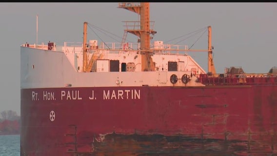 Ship runs aground on Detroit River