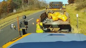 Across America: Road worker nearly hit by truck