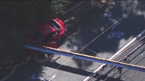 Car crashes into power pole on Highway 4 near Franklin Canyon