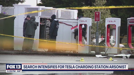 Search intensifies for Tesla charging station arsonist