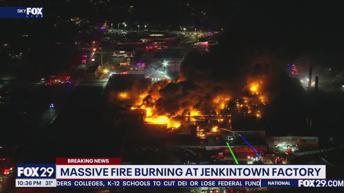 Fire burning at Jenkintown Factory