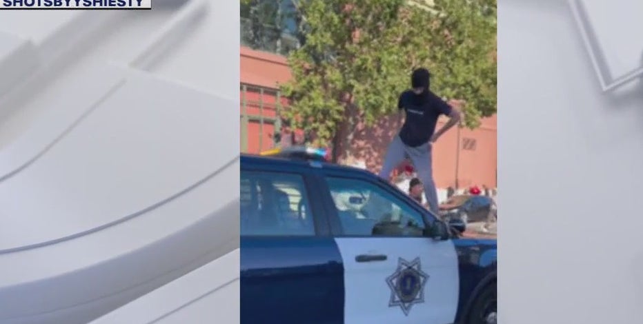 'Unruly' sideshow crowd stomp on, attack San Jose police patrol car: Video