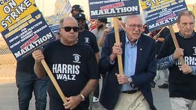 Bernie Sanders walks the picket line at Marathon Refinery