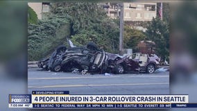 4 people injured in 3-car rollover crash in Seattle