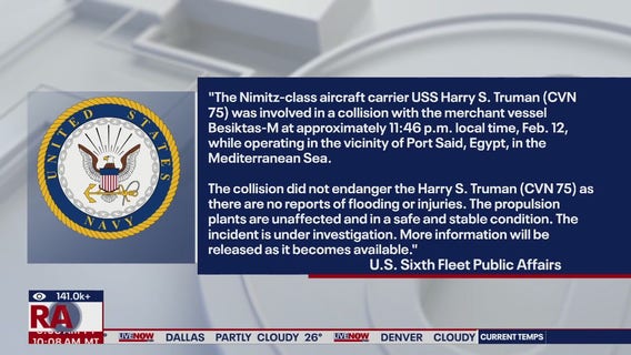 U.S. aircraft carrier collides with large cargo ship in Mediterranean Sea