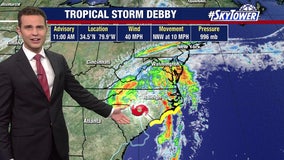 Debby's 2nd landfall in Carolinas as tropical storm