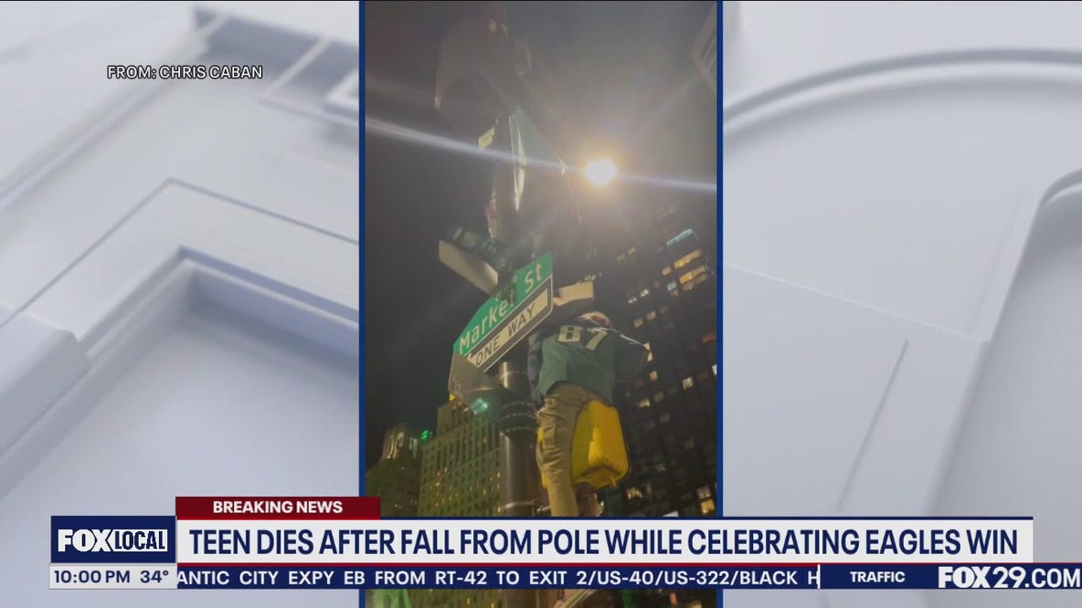 Video captures moment teen falls from pole while celebrating Eagles win