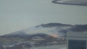 Smoke and flames at Northerly Island