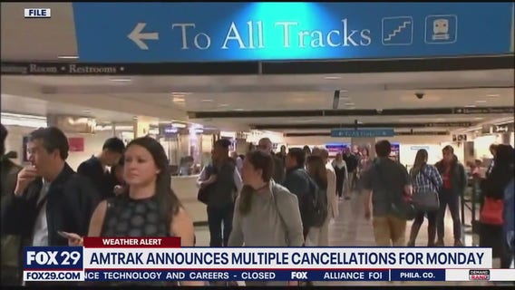 Amtrak announces cancellations ahead snow Monday