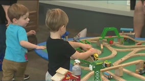 Trains pulling in at the Kohl Children's Museum