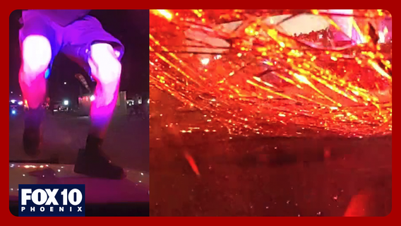 Windshield of Glendale Police cruiser smashed in