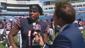 Lou Canellis catches up with Bears RB Velus Jones Jr. after beating the Bills