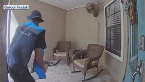 Porch pirate dressed as fake Amazon delivery worker