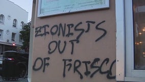 'Zionists out of Frisco' written on Manny's in San Francisco