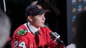 Artyom Levshunov speaks after the Blackhawks selected him No. 2 overall