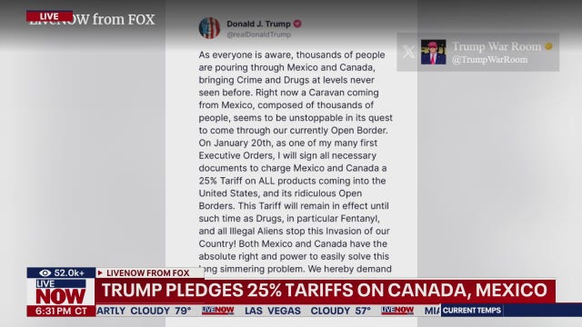 Trump threatens to impose new tariffs on Mexico, Canada and China on 1st day in office