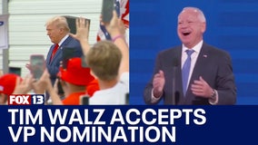 Tim Walz accepts democratic nomination, Trump rallies continue