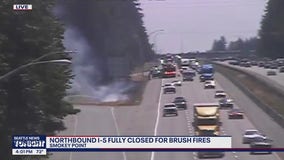 Northbound I-5 fully closed after multiple brush fires near Smokey Point, WA