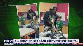 Eagles wide receiver A.J. Brown visits 10-year-old Philly plane crash survivor in hospital