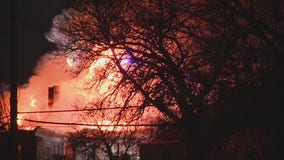 Fire engulfs house on Detroit's eastside