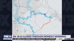 SR-18 in WA closed through Monday morning