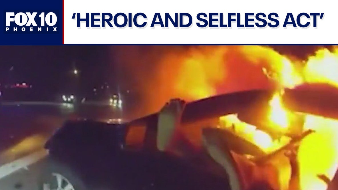 Goodyear PD officer pulls woman from burning car on I-10