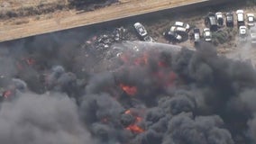 Massive LA County fire sends up thick, black smoke