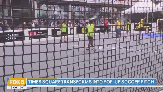 Times Square transforms into a pop-up soccer pitch in New York City