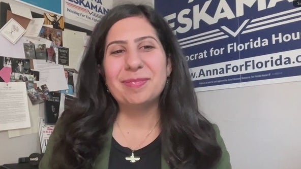 Representative Anna Eskamani speaks after re-election