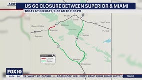 US 60 closed between Superior, Miami for blasting