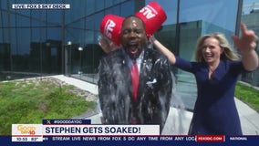 Stephen Graddick gets soaked during the ALS Ice Bucket Challenge