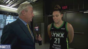 Lynx guard Kayla McBride reacts after advancing to WNBA Finals