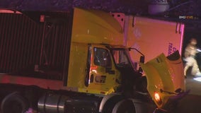 Overturned big rig shuts down 210 Freeway